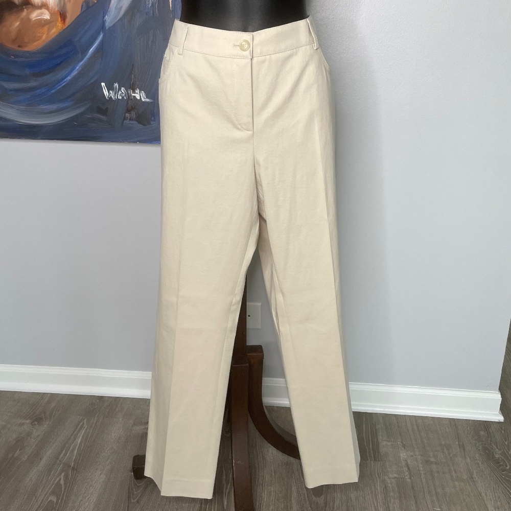 NWT Akris Thistle Off-White Magali Trousers 98%Cotton Size 12